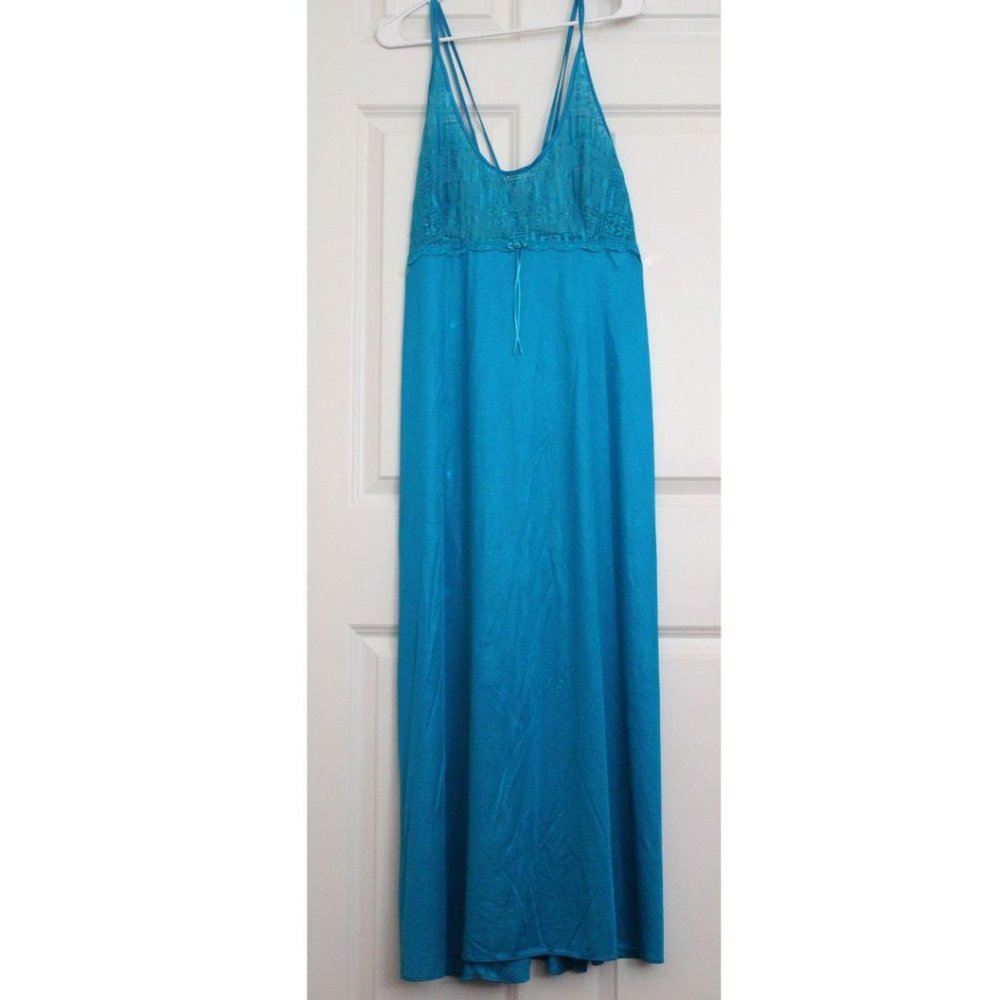 Adonna Vintage Lace Slip Maxi Nightgown pointelle  Blue Y2K Sexy Romantic